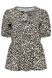 Black Leopard Print Tie Front Smock Top