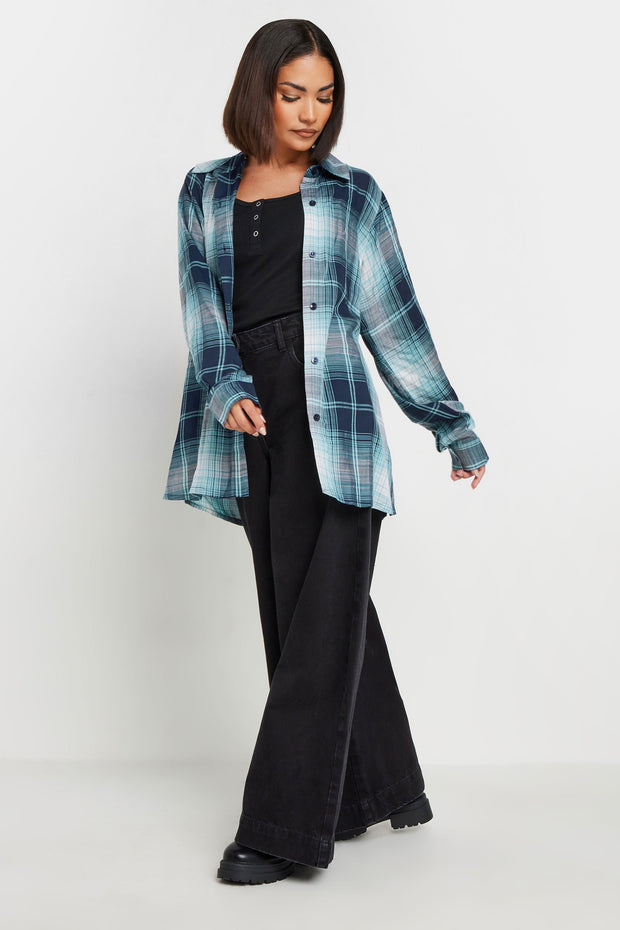 Blue Check Print Boyfriend Shirt