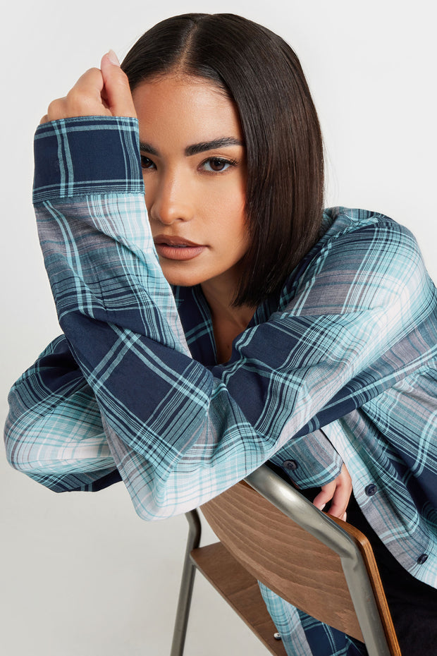 Blue Check Print Boyfriend Shirt