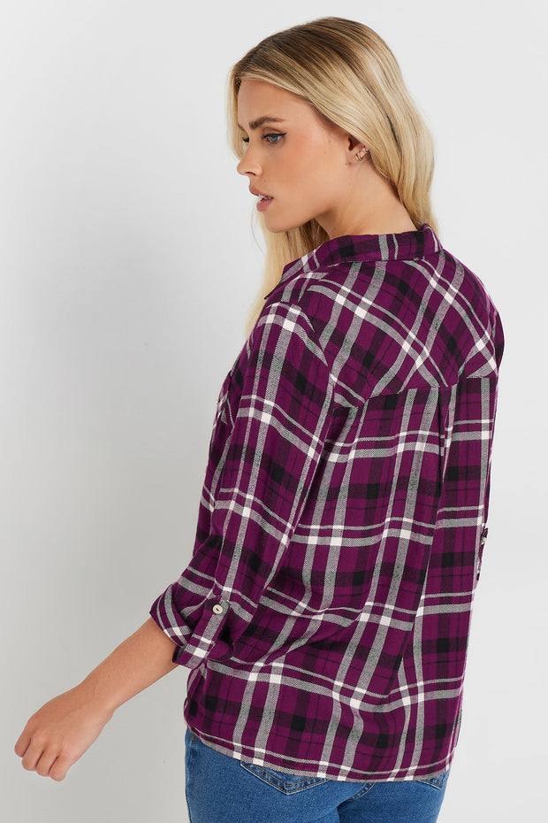 Purple Woven Check Overhead Shirt