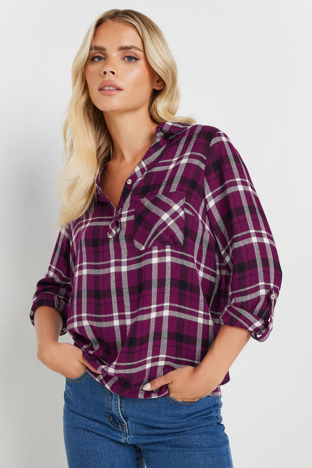 Purple Woven Check Overhead Shirt