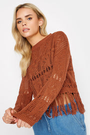 Rust Orange Crochet Tassel Jumper