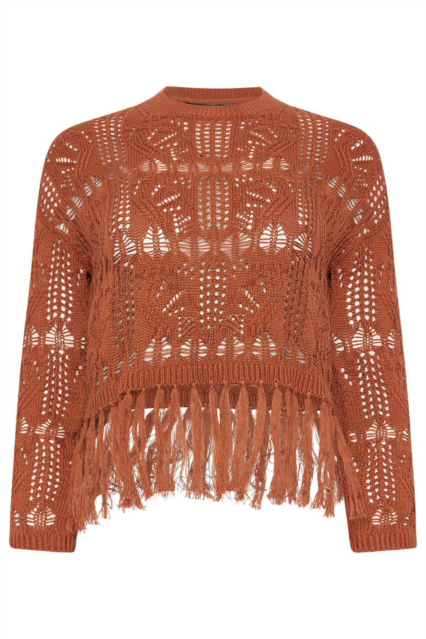 Rust Orange Crochet Tassel Jumper