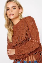 Rust Orange Crochet Tassel Jumper