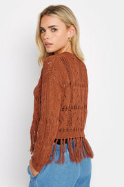 Rust Orange Crochet Tassel Jumper