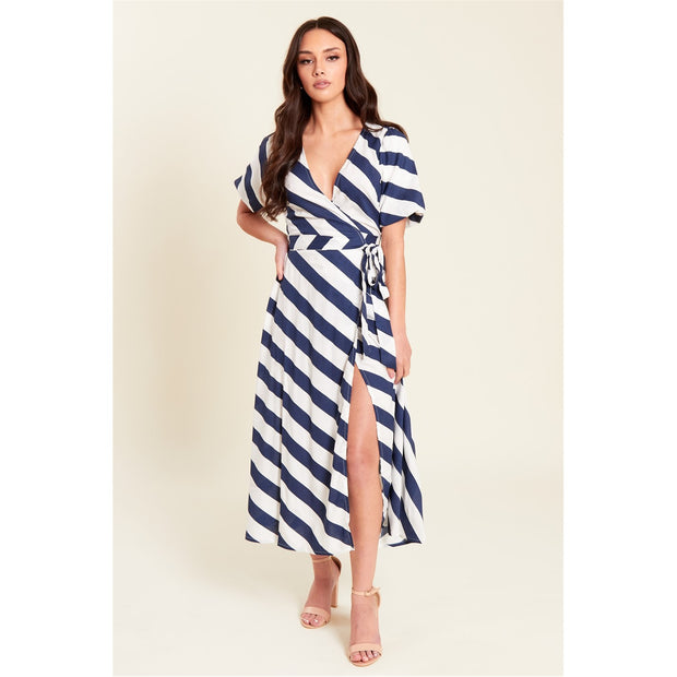 Stripe Wrap Midi Dress